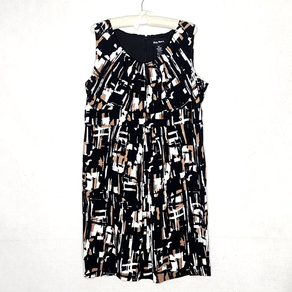 Kathy Roberts Fit & Flare Knit Dress Black Brown Sleeveless Geometric